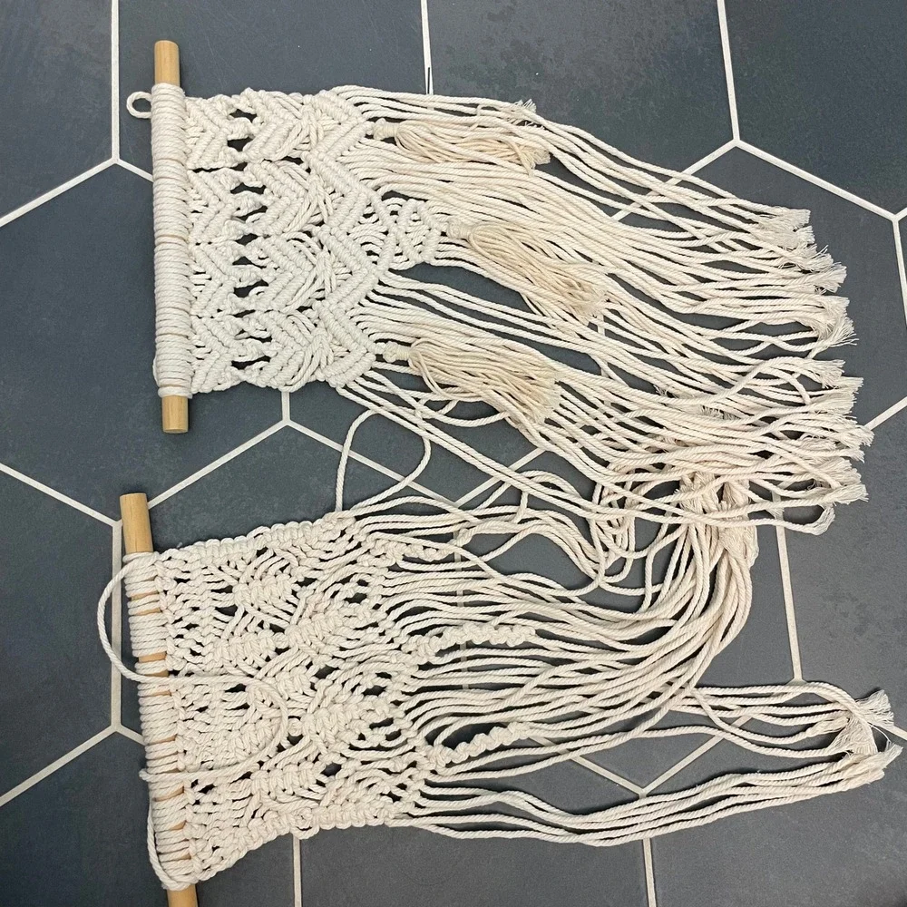Boho Macrame Wall Hanging Set of 2 – Off-White/Cream Handmade‎ Fiber Art